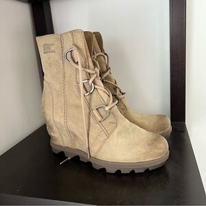 Sorel Joan of Arctic II Boot Lace Up Leather Tan Wedge Winter